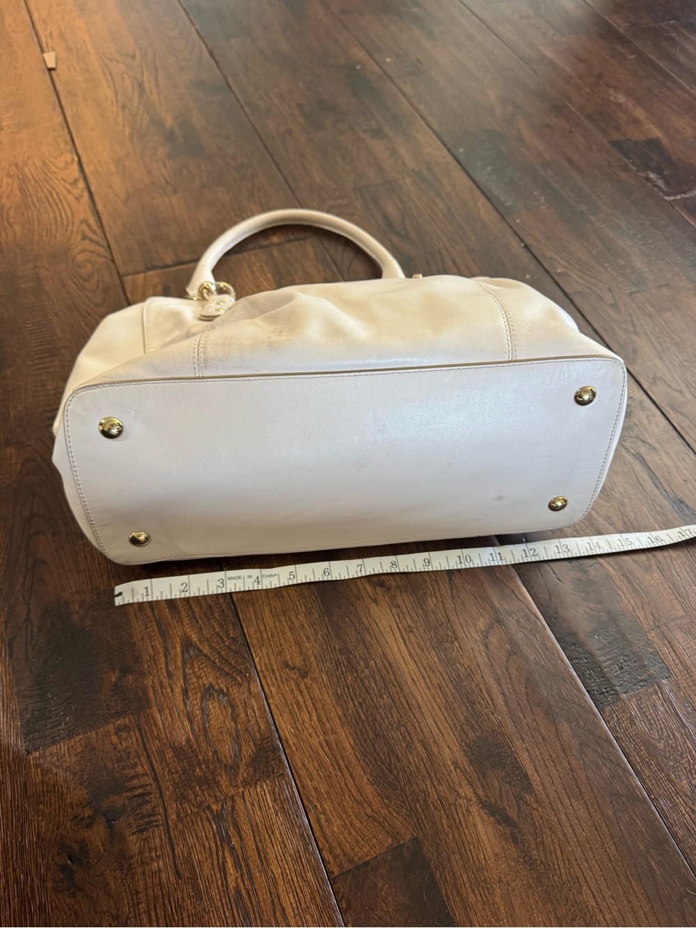Coach Leather Satchel Bag in Light Cream and Gold Accents - Picture 10 of 16